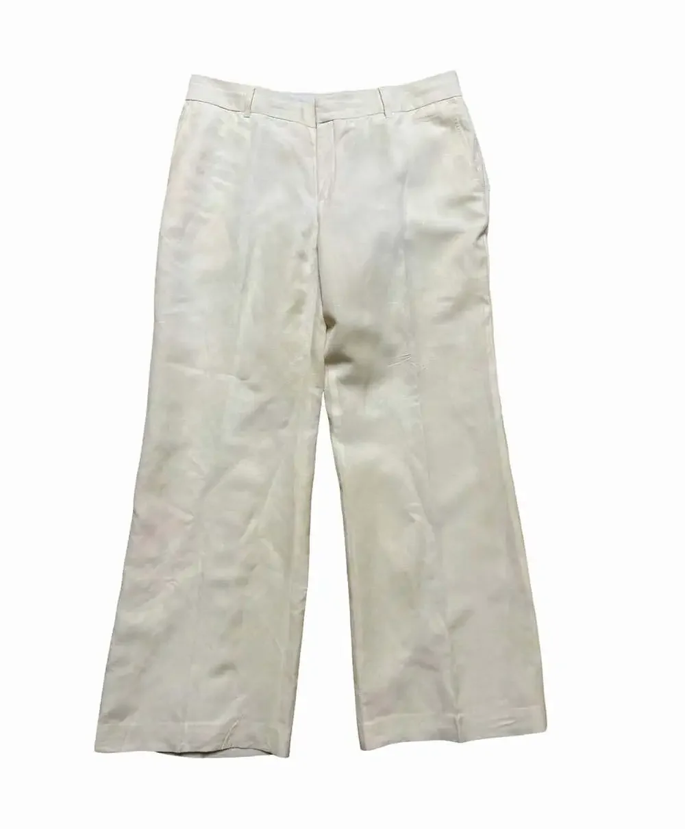 Banana Republic Women’s White Solid Flat Front Linen Blend Dress Pants Size 10